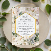 Invitation Gold Frame Ivory Peony Garden Baby Shower