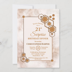 Invitation Gold Frame Marble Surprise 21e anniversaire Dîner