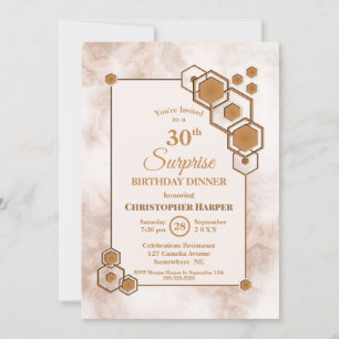 Invitation Gold Frame Marble Surprise Dîner d'anniversaire 30