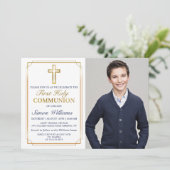 Invitation Gold Frame Marine Bleu Première Sainte Communion P (Debout devant)