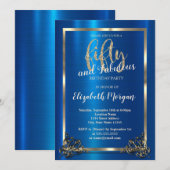 Invitation Gold Frame Metallic Blue 50e fête d'anniversaire (Devant / Derrière)
