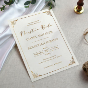 Invitation Gold Frame Motif Nuestra Boda Mariage espagnol