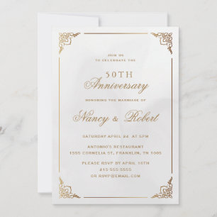 Invitation Gold Frame Ornate Cream 50e anniversaire Mariage