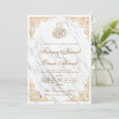 Invitation Gold Frame Ornate Cream Mariage musulman islamique (Debout devant)