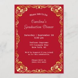 Invitation Gold Frame Red Graduation
