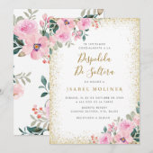 Invitation Gold Frame rose Floral Fête des mariées espagnole (Devant / Derrière)