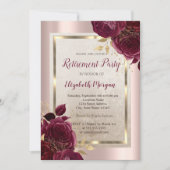 Invitation Gold Frame, Rose Gold Burgundy Retraite Rose (Devant)