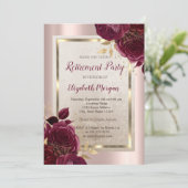 Invitation Gold Frame, Rose Gold Burgundy Retraite Rose (Debout devant)