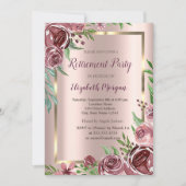 Invitation Gold Frame, Rose Gold Burgundy Retraite Rose (Devant)