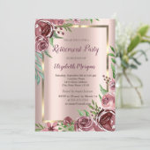 Invitation Gold Frame, Rose Gold Burgundy Retraite Rose (Debout devant)