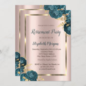 Invitation Gold Frame, Rose Gold Green Flowers Retraite (Devant / Derrière)