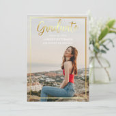 Invitation Gold Frame Script Modern Full Photo Graduation (Debout devant)