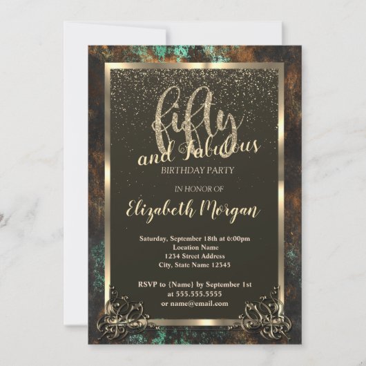 Invitation Gold Frame Turquoise Cooper Patina 50e (Devant)