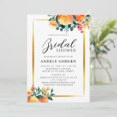 Invitation Gold Frame with Orange Floral Modern Bridal Shower (Debout devant)
