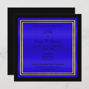Invitation Gold Frames Blue & Black Man's Birthday