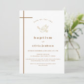 Invitation Gold French Modern Bird Cross Christening Baptême (Debout devant)