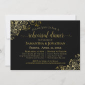 Invitation Gold Frills Chic Black Mariage Répétition et dîner (Devant)