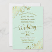 Invitation Gold Frills Elegant Neo Mint Green Mariage (Devant)