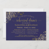 Invitation Gold Frills Marine Blue Mariage Revue et dîner (Devant)