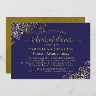 Invitation Gold Frills Marine Blue Mariage Revue et dîner