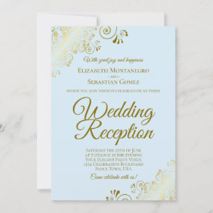Invitation Gold Frills & Pale Blue Elegant Mariage Réception