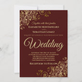 Invitation Gold Frills Simple Auburn Brown Mariage (Devant)