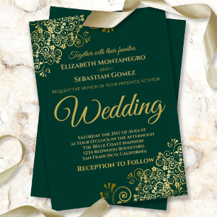 Invitation Gold Frills Simple Chic Emerald Green Mariage