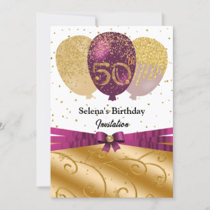 Invitation Gold, Fuchsia Balloons & Silk Ribbon 50e anniversa
