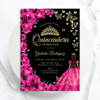 Gold Fuchsia Roses roses papillons Quinceanera