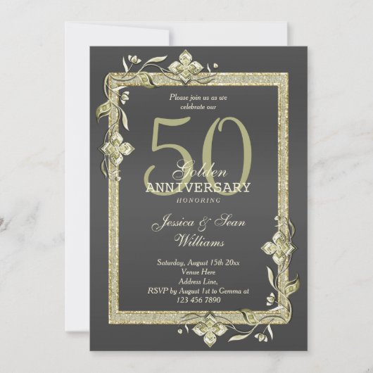 Invitation Gold Gem & Parties scintillant 50e Mariage d'or (Devant)