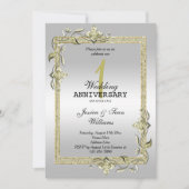 Invitation Gold Gem, Parties scintillant & Silver 1er Mariage (Devant)