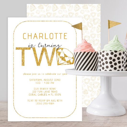 Invitation Gold Gem Sparkle 2e anniversaire de fête Invitatio