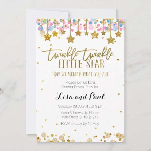Invitation Gold Gender Reveal (Devant)