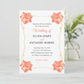 Invitation Gold Geometric Rustic Pastel Rose Floral Wedding (Debout devant)