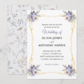 Invitation Gold Geometric Rustic Purple Floral Wedding (Devant / Derrière)