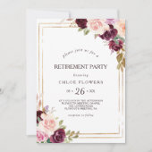 Invitation Gold Géométrique Bourgogne Floral Retraite Party (Devant)