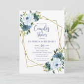 Invitation Gold Géométrique Dusty Blue Floral Couples Douche (Debout devant)