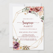 Invitation Gold Géométrique Rustique Été Floral Surprise Part (Devant)