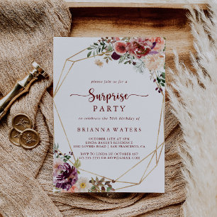 Invitation Gold Géométrique Rustique Été Floral Surprise Part