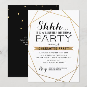 Invitation Gold Géométrique Shh Surprise fête d'anniversaire
