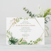 Invitation Gold Géométrique Tropical Green Palm Feuille Maria (Debout devant)