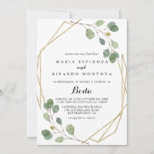 Invitation Gold Géométrique Verdure Eucalyptus Mariage espagn (Devant)