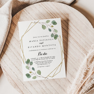 Invitation Gold Géométrique Verdure Eucalyptus Mariage espagn