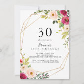 Invitation Gold Géométrique Verdure Floral 30e fête d'anniver (Devant)