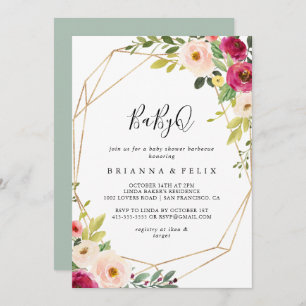 Invitation Gold Géométrique Vert BabyQ Baby shower Barbecue