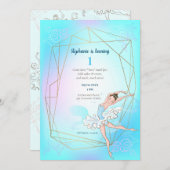 Invitation Gold Geometry Aqua Ballet Princesse 1er anniversai (Devant / Derrière)