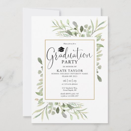 Invitation Gold Geometry Greenery Graduation Party (Devant)