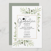 Invitation Gold Geometry Greenery Graduation Party (Devant / Derrière)