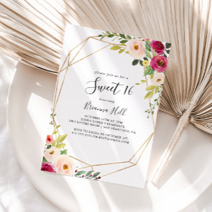 Invitation Gold Geometry Greenery Sweet 16 Anniversaire