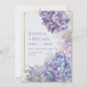 Invitation Gold Gilded Periwinkle Hydrangea Frame Wedding (Devant)